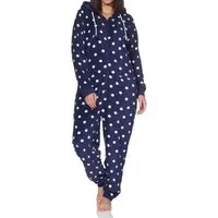 Normann Pyjama Damen Schlafanzug Jumpsuit Overall in Tupfen Optik aus Coral Fleece