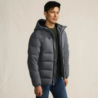 Daunen-Kapuzenjacke in Woll-Optik für Herren, Herren, size: regular, Grau, Viskose-Mischung/Polyester-Mischung, by Lands' End
