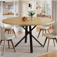 Flieks Esstisch ausziehbarer Küchentisch rund/oval (Länge 100-140x100x75,5 cm, 1-St., mit verstellbaren Füßen), erweiterbarer Tisch in Holzoptik Schreibtisch Natur, Metallgestell