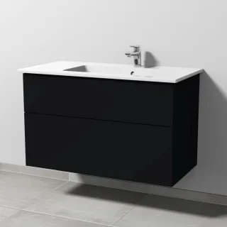 Sanipa 3way Keramik-Set Venticello Keramik-Waschtisch und Unterbau mit 2 Auszügen, Schwarz-Matt SF32608