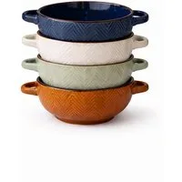 WestCraft Suppenschale Landhaus Suppenschüsselmix mit Griff Schüssel für heisse Suppen 680 ml, Keramik, (4-tlg), auch für Nudeln, Reis, Desserts, Salate, Suppen, Haferflocken Porridge