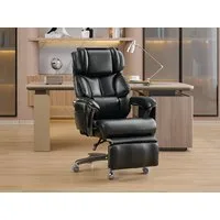 DEKKETO Bürostuhl Ergonomischer bis 225 kg belastbar (1 St), PU-Leder Chefsessel mit Massagefunktion, Fußstütze & 3 Kissen