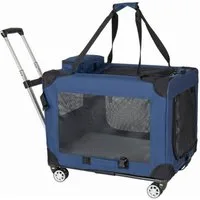 i@home Tiertransporttasche Hunde-Transportbox 2-in-1 faltbare 60cm bis 18 kg, rollbare Transporttasche mit Rädern tragbare Faltbox Netzfenstern