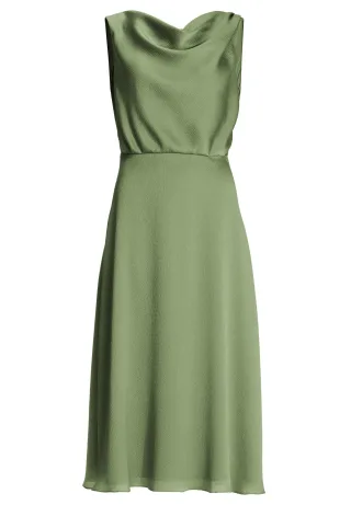 SWING - Cocktailkleid aus gehämmertem Satin mit Wasserfall Ausschnitt matcha green