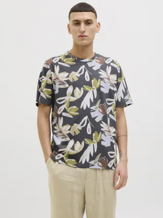 JACK&JONES - JORVARENNA AOP TEE SS CREW NECK iron gate - Gr. - XL