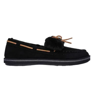 Skechers - Schleife Mokassin-Hausschuhe für Damen, Mit Kunstpelz-Besatz (Schwarz)