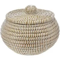 Koopman Aufbewahrungskorb YODO, Ø 36 x H 26 cm, Beige, Weiß, Seegras, (1 St), mit Deckel und Griff