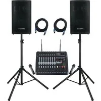 McGrey SL-12/3 Powermixer 800 3-Wege PA-Set mit Funkmikrofonen Lautsprechersystem (Funk, Infrarot, Bluetooth, 380 W, 3-Wege PA-Set mit Funkmikrofonen)