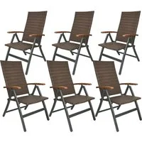 BRUBAKER Gartenstuhl Polyrattan Stuhl - Modena - klappbarer Hochlehner Campingstuhl (Wetterfest für Garten, Balkon, Terrasse - Braun Grau, 6 St), Klappstuhl aus Metall & Poly Rattan - 7-Fach verstellbare Rückenlehne