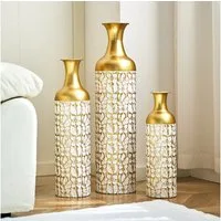 KLAM HOME Bodenvase Große Bodenvase 3er Set aus Metall, (50/65/83 cm), Mid-Century Modern (Dekovase Boden bis zur Decke reichende Vase, hohe dekorative Vase), Vintage Deko, Dekorative Vase für Wohnzimmer, Flur und Schlafzimmer