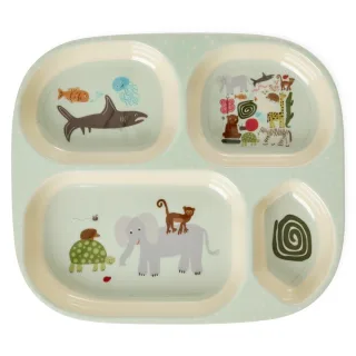 Rice Kinderteller mit 4er Einteilung Wildlife / Mint