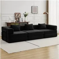 Leawin Sofa Sofas Wohnzimmer, 3-Sitzer Sofa mit Bettfunktion aus Cord, Modulares Schlafsofa, flexibel und bequem mit Kissen
