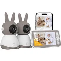 Boifun Video-Babyphone Babyphone mit 2 Kameras WLAN 5 Zoll Video Babyphone 2K/3MP PTZ 355°, Nachtlicht, 300m Reichweite, Zwei-Wege-Audio, 4X Zoom, 1-tlg., Weinen/Bewegungs/Geräuscherkennung, Automatische Verfolgung,unterstützt Mobile App Steuerung