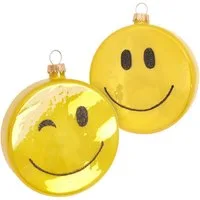 Krebs Glas Lauscha Weihnachtsbaumkugel Baumschmuck Taler lachendes Doppel-Gesicht gelb 8cm, Dekoriert mit Liebe zum Detail