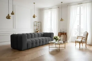 Sofa Designersofa SOLVIE 4-Sitzer in Stoff Moly Anthrazit