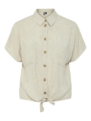 PIECES - PCPIA LINEN BLEND SS TIE SHIRT WVN NOOS Birch - Gr. - L