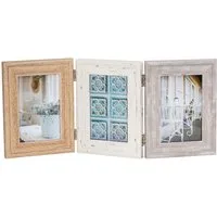 Levandeo® Bilderrahmen, Fotoaufsteller 3 Fotos 10x15 MDF Holz Natur Shabby Chic Vintage