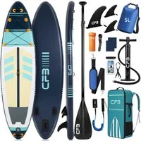 CFB SUP-Board Set 320/335 cm, extra breit, Komplettset, aufblasbares Stand Up Paddle Board, (mit Paddel, Pumpe, Rucksack, 5L Dry Bag und Schultergurt)