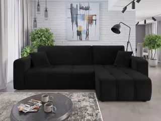 Ecksofa mit Schlaffunktion Sofa DAGNY in Stoff Kronos Schwarz Ottomane Rechts