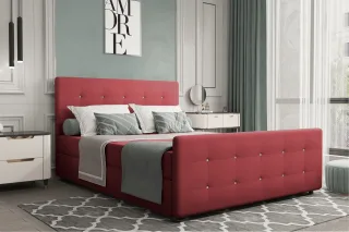 Boxspringbett Schlafzimmerbett MARKOS 200x220cm Stoff Soro Rot inkl. Bettkasten