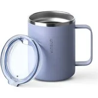Vinsun Thermobecher Edelstahl Isolierbecher 350ml - Kaffeebecher mit Henkel und Deckel, 2-tlg., Edelstahl, Doppelwandig isoliert, BPA frei, bruchfest, Kalt- und Heißgetränke