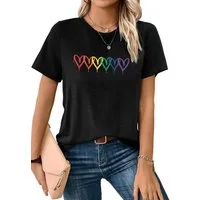 PYLIKE Kurzarmshirt Damen Casual bequemes t shirt mit Regenbogenherzen Print-Shirt Bequem für Freizeit und Büro,Strandurlaub