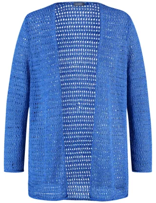 SAMOON - Langer Cardigan aus Lochstrick blau - Gr. - 50