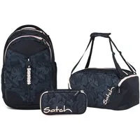Satch Schulranzen Schulrucksack-Set MATCH Midnight Jungle 3-teilig (3-teilig), Schulranzen, ergonomisch, 30 + 5 Liter, 4 Fächer