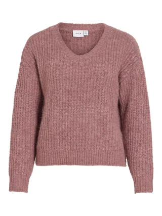 VILA - VILAMPE V-NECK L/S KNIT TOP-NOOS Nostalgia Rose - Gr. - M