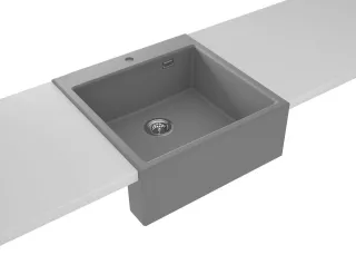 Neuesbad Landhaus 1-Becken Granitspüle 600x610x214, Grau metallic, mit Raumsparsiphon NB1DEZQES10K1