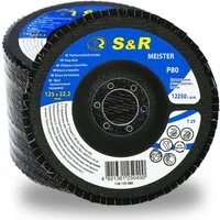 S&R Schleifscheibe Fächerschleifscheiben für Winkelschleifer Körnung 80, 125 x 22,2 mm, (Set, 5 St., 5-teilig), Lamellen- Schruppscheiben, zum Schleifen von Holz, Metall, Stahl