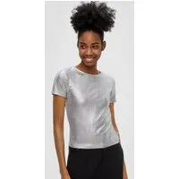 QS Kurzarmshirt T-Shirt Kurzes Jerseyshirt in Metallic-Optik