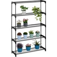 relaxdays Blumenständer Schwarzes Blumenregal Metall 5 Ebenen