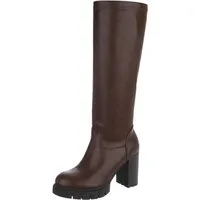 Ital-Design Elegante hohe Stiefel mit Blockabsatz für Damen High-Heel-Stiefel (90109744) Blockabsatz Stiefel in Braun