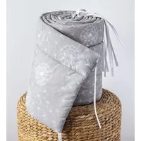 Loolay Bettnestchen PUSTELBLUME Baumwolle Grau Weiß Nestchen Babybett BETTUMRANDUNG, (TOP Qualität Babyausstattung Erstausstattung für Kinderbett 140x70 o. 120x60 cm, Umrandung Kopfschutz Bett Schutz Bettschlange 420, 360, 210, 180x30cm), BESTSELLER 
