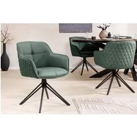 riess-ambiente Polsterstuhl EUPHORIA grün/schwarz – Echtleder, drehbar, Metall-Füße, mit Armlehne (Einzelartikel, 1 St), mit 180° Drehfunktion und Autoreturn – ideal für elegante Esszimmer