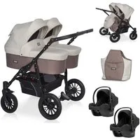 babies-on-wheels Zwillings-Kombikinderwagen Riko 4 in 1 inkl. Sportsitze, Autositze und Zubehör in 4 Farben