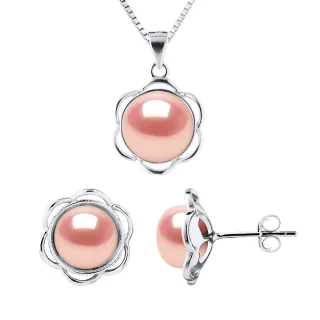 Schmuck Halskette & Ohrringe PETAL Süßwasserperle 8-9mm Natürlich Rosa 925