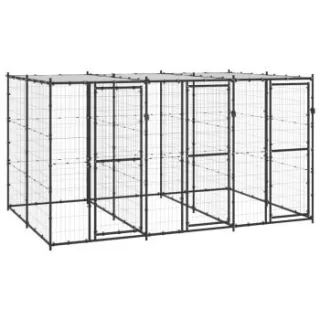 VidaXL Outdoor-Hundezwinger Stahl mit Dach schwarz 3,3 m, 2,2 m, 1,8 m