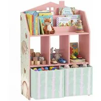 AIYAPLAY Kinderregal Spielzeugregal mit 2 Stoffschubladen offen Regal, Bücherregal Kinder 1-tlg., für 3-8 Jahre für Spielzeug Bücher 62,5x30x91,5 cm Rosa
