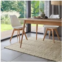 TaCa Home Wollteppich Handweb Woll-Teppich, rechteckig, Höhe: 10 mm, Beige Meliert - 70 x 130 cm
