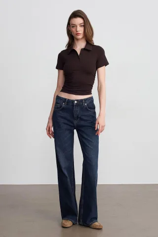 Damen Crop Slim Fit Polo T-Shirt