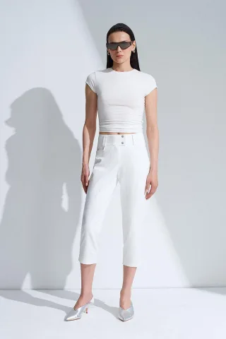 Damen High-Waist Weite Capri-Hosen
