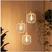 Nettlife Pendelleuchte Weiß/grau 1/3flammig Holz moderne Hängelampe E27 Fassung, ohne Leuchtmittel, für Esstisch Wohnzimmer Küche Flur Kücheninsel
