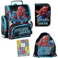 GOLDKIDS Schulranzen Spiderman ergonomischer Ranzen Turnbeutel (Federmappe Aufgabenheft, 1-tlg., für die Grundschule 4er Set), Lizenzartikel Marvel Spiderman Spider-man Comics