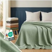 Blumtal Tagesdecke Tagesdecke Baumwolle - Musselin Decke Oeko-TEX zert. - Bettüberwurf, Couch Überwurf - leichte Kuscheldecke Baumwolle 100%