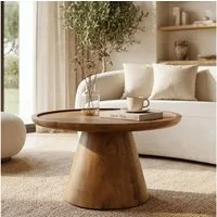 IDIMEX Couchtisch DALOA, Wohnzimmertisch rund 65 cm aus Mangoholz mit erhöhtem Rand Hellbraun