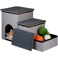 relaxdays Haustiertreppe Hundetreppe 3 Stufen mit Höhle (1-St)