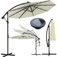 Huracan Sonnenschirm LED Solar Ø 250/300/350cm Ampelschirm mit Kurbel, Ständer, Gartenschirm Balkonschirm UV-Schutz Aluminium wasserdicht 360°neigbar