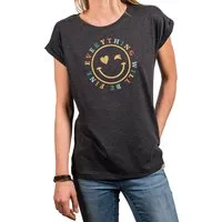 MAKAYA Print-Shirt Damen Kurzam Herz Spruch Sprüche Hippie Style Outfit 60er 70er Jahre Top